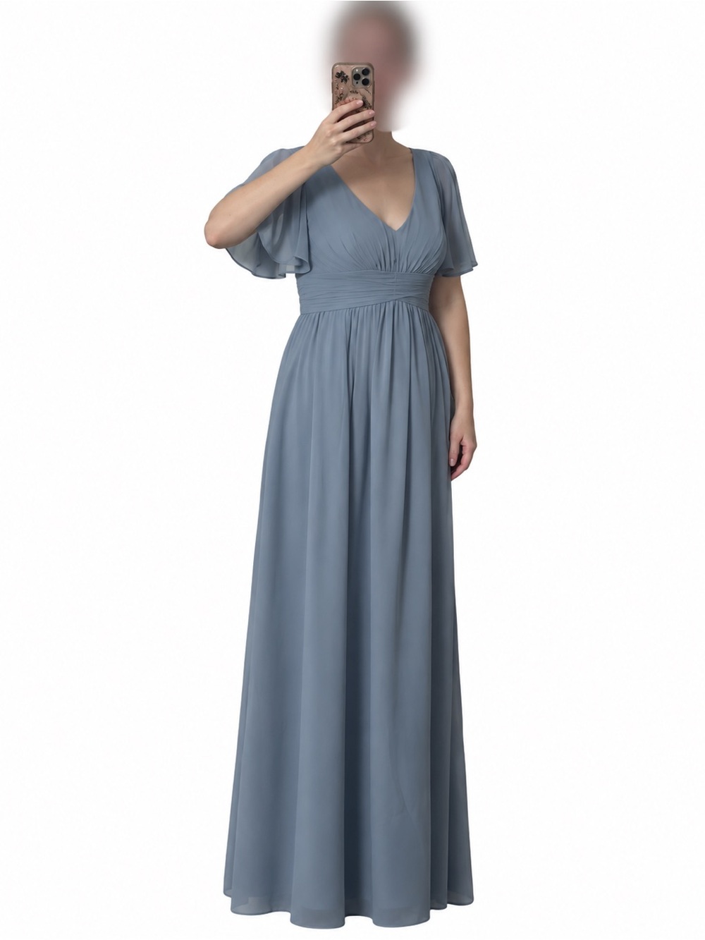 Azazie Formal Floor Length Light Blue Flutter Sleeve Dress